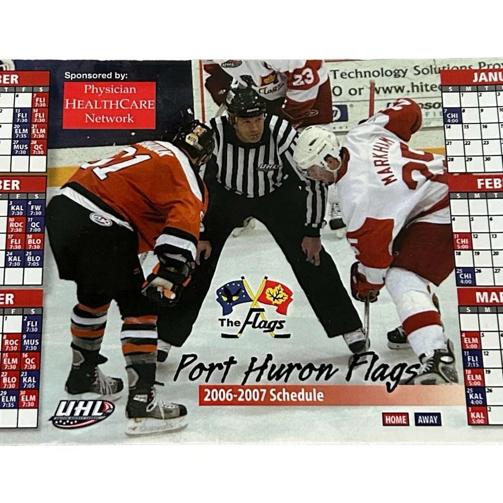 The Flags Hockey 2006-2007 Schedule 4x7” Magnet Port Huron Michigan GUC